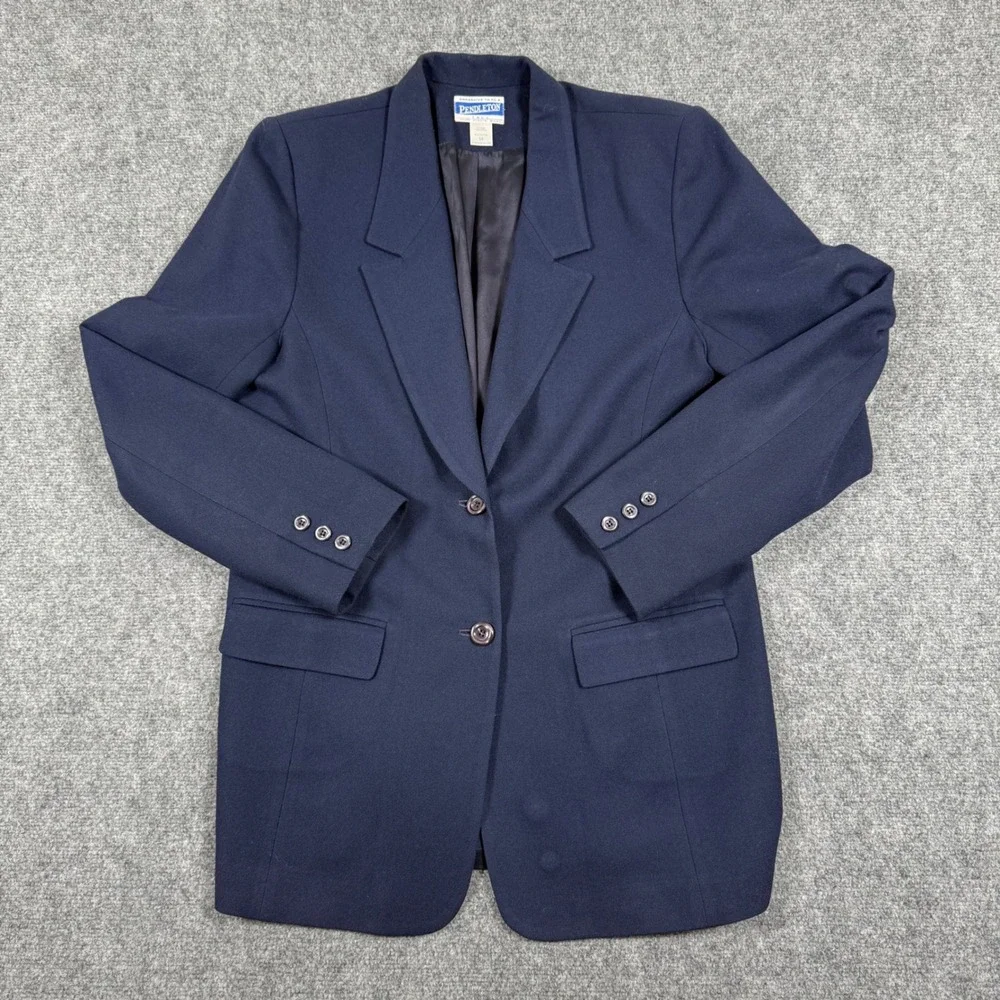 Pendleton Size 16 Navy Blue Tall 100% Virgin Wool Blazer Jacket Two Button Men's